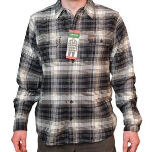 Orvis Men's Black and White Plaid Heavyweight Cotton Flannel Shirt